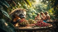 Civet eating coffee beans
