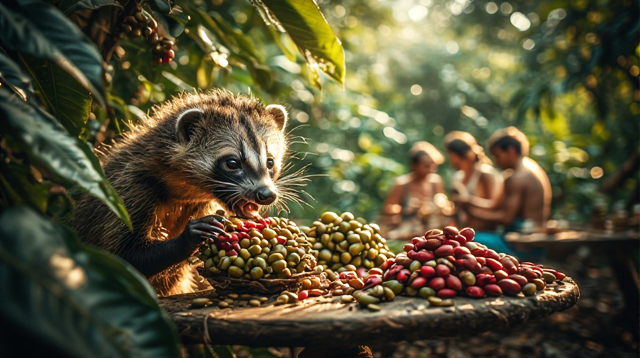 Civet eating coffee beans